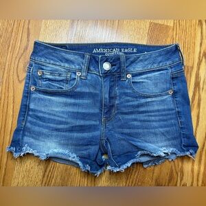 American Eagle super stretch midi cutoffs blue jean / denim shorts